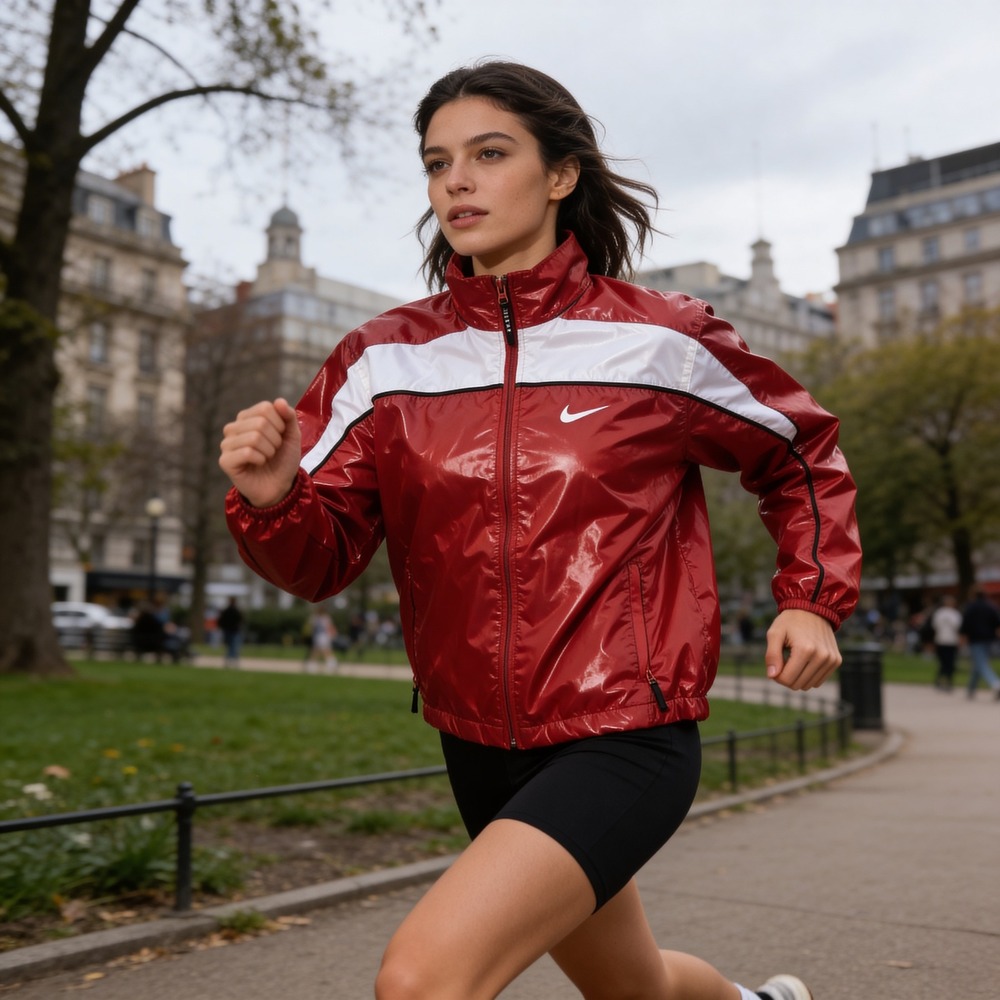 Vintage Nike Womens Red White Colorblock Windbreaker Jacket Mesh Lined Small